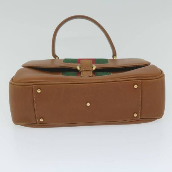 GUCCI Web Sherry Line Hand Bag Leather 2way Brown Red Green Auth 62520 - Picture 9 of 16